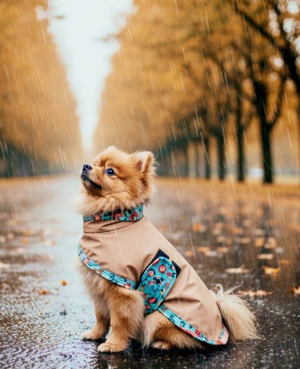 Pomeranec v dežnem plašču Cosy Whippet — jesen